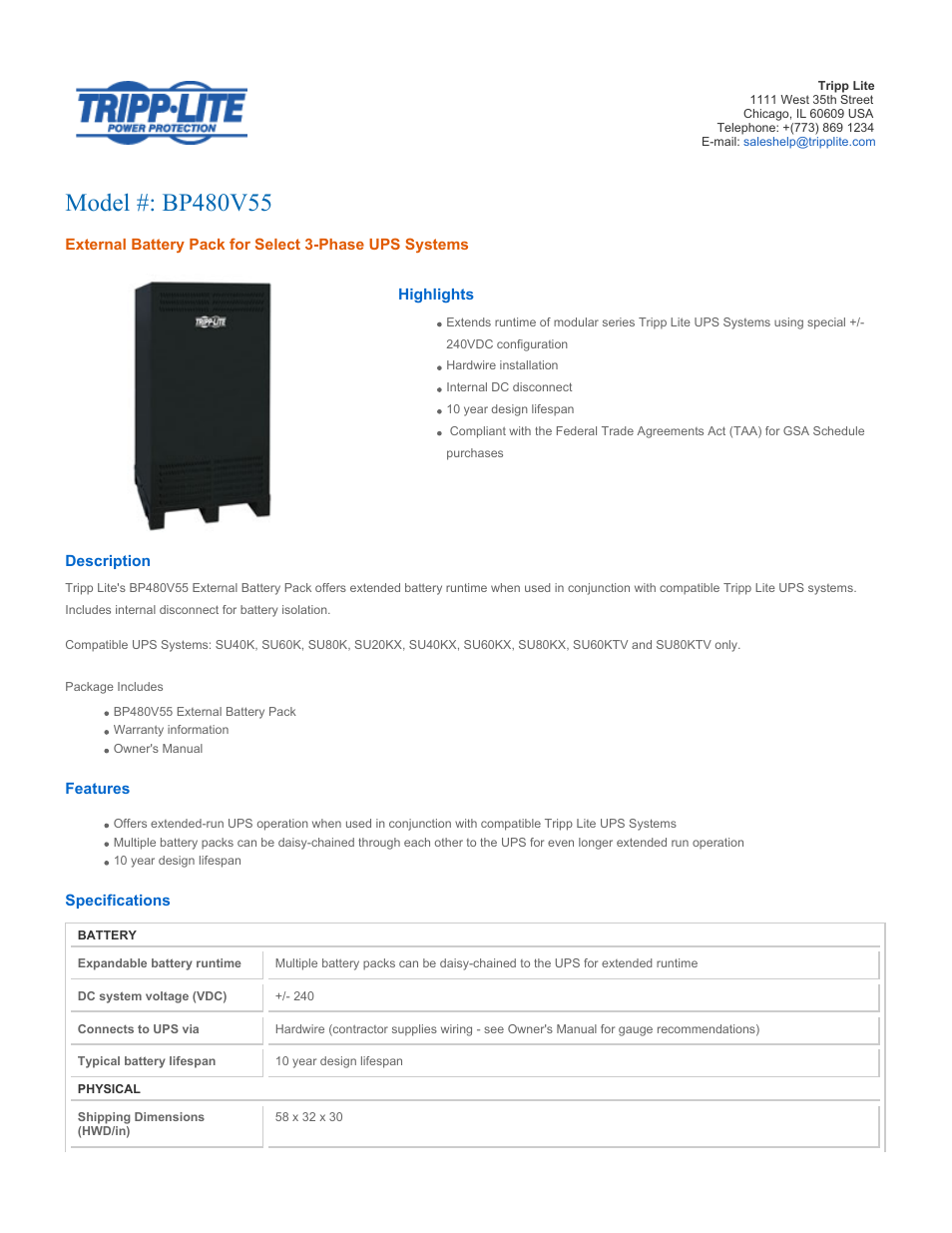 Tripp Lite BP480V55 User Manual | 2 pages