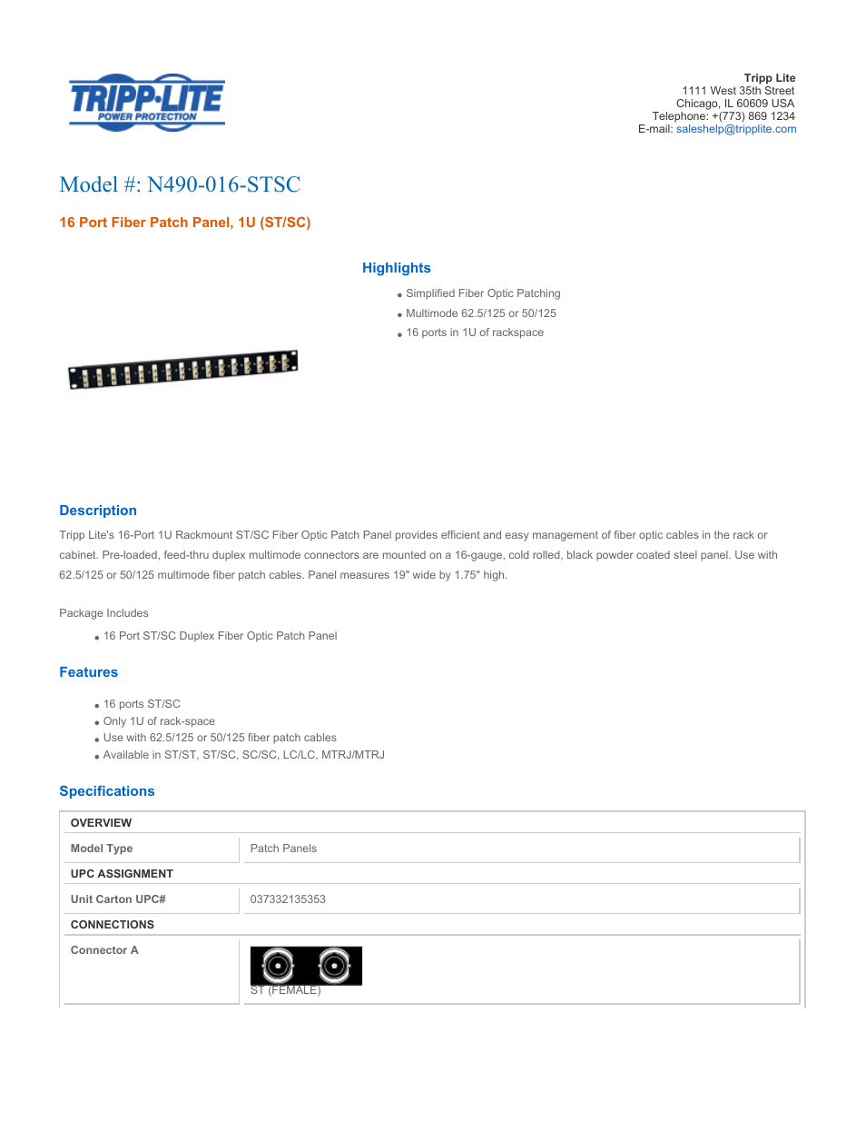 Tripp Lite N490-016-STSC User Manual | 2 pages