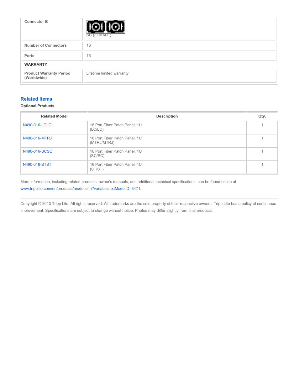 Tripp Lite N490-016-STSC User Manual | Page 2 / 2