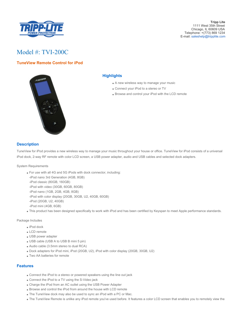 Tripp Lite TVI-200C User Manual | 2 pages