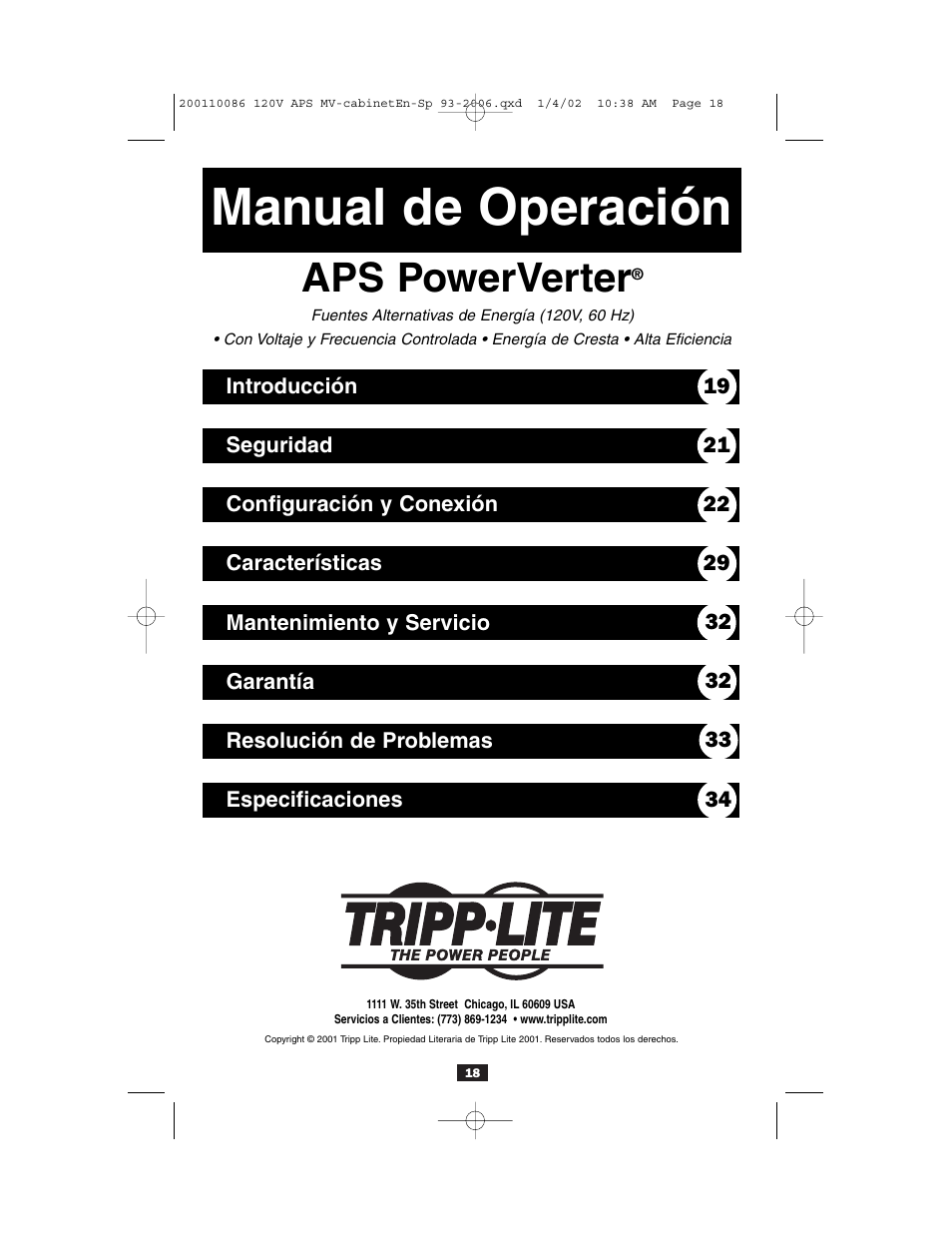 Manual de operación, Aps powerverter | Tripp Lite Alternative Power Source User Manual | Page 18 / 40