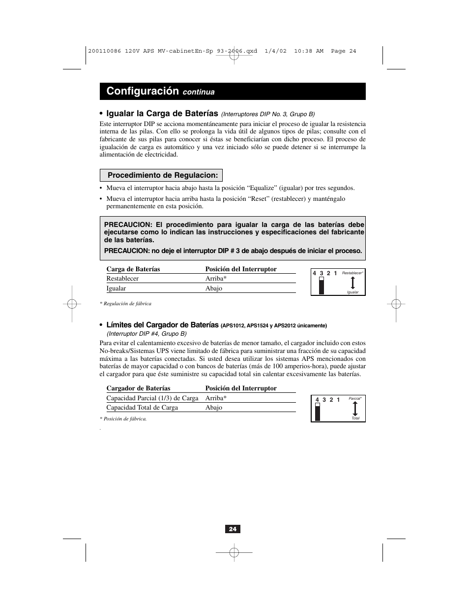 Configuración, Igualar la carga de baterías | Tripp Lite Alternative Power Source User Manual | Page 24 / 40