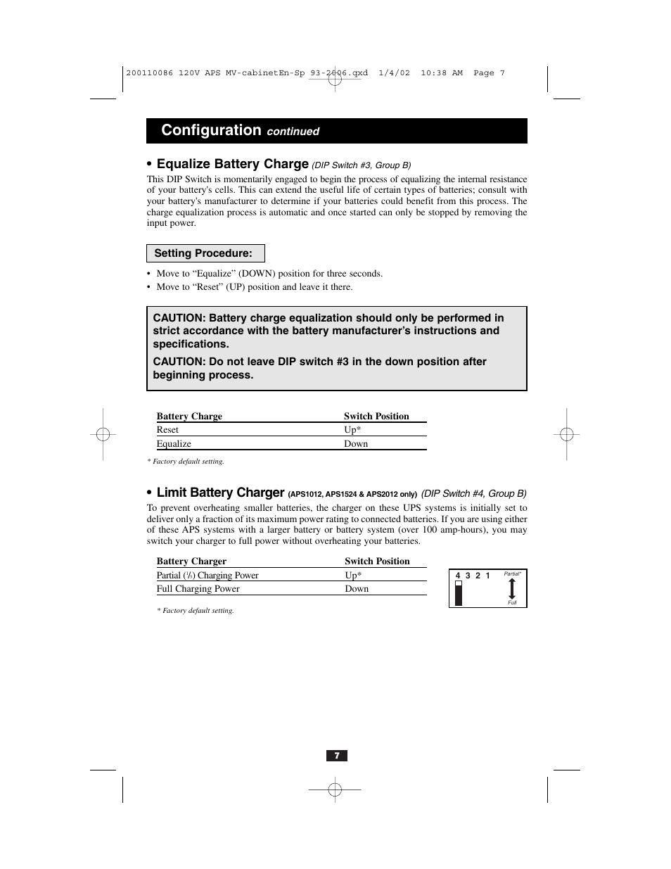 Configuration, Equalize battery charge, Limit battery charger | Tripp Lite Alternative Power Source User Manual | Page 7 / 40