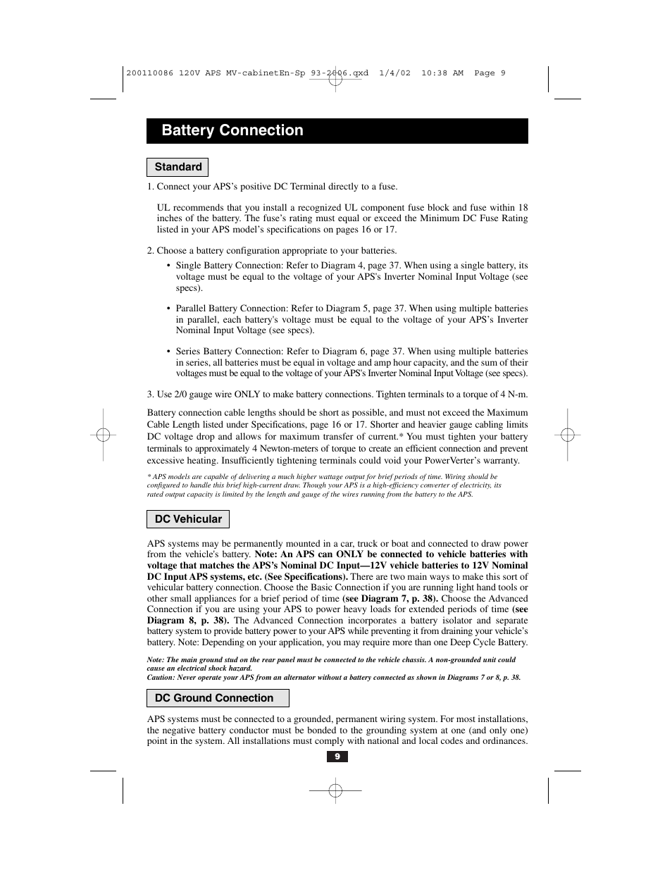 Battery connection | Tripp Lite Alternative Power Source User Manual | Page 9 / 40