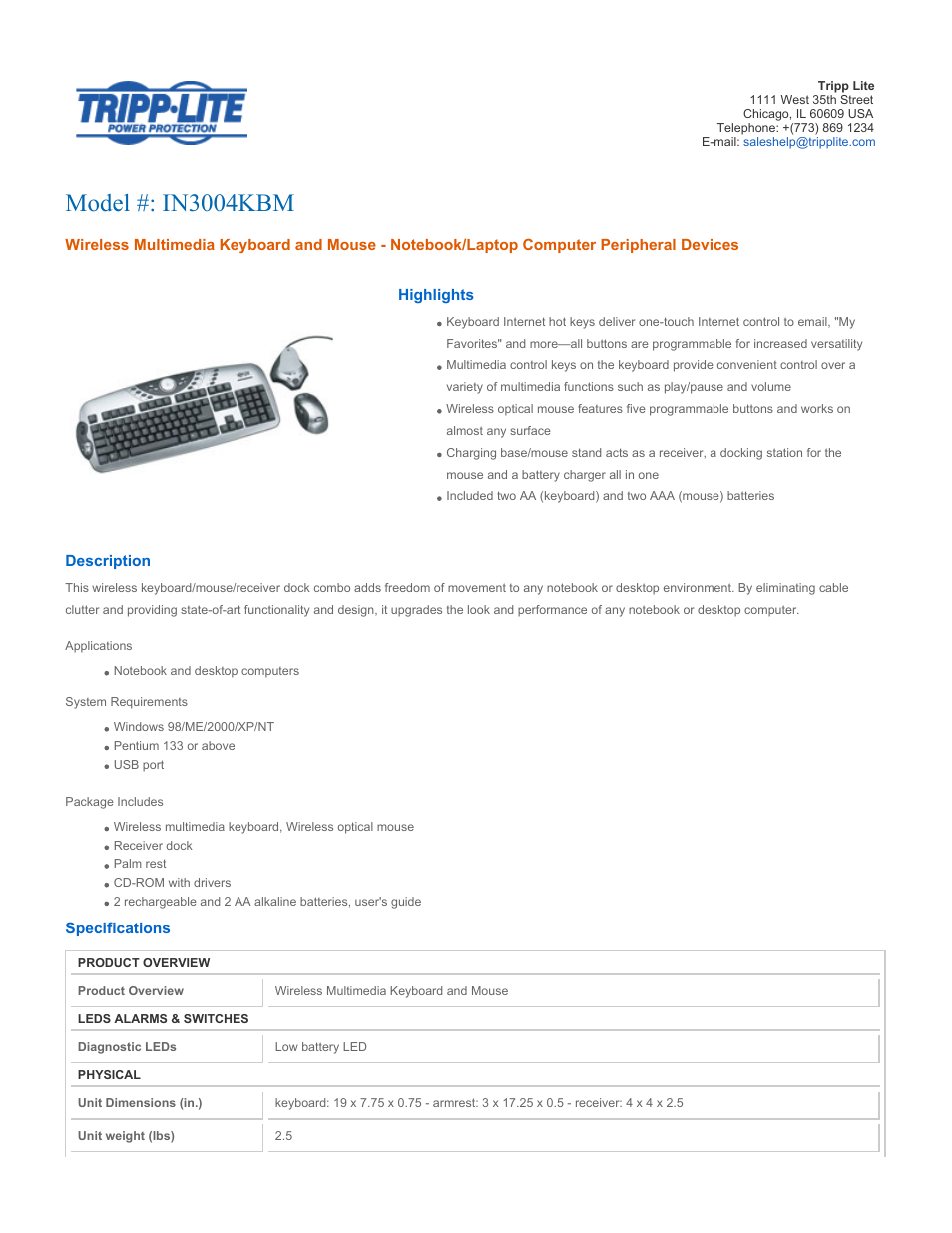 Tripp Lite IN3004KBM User Manual | 2 pages