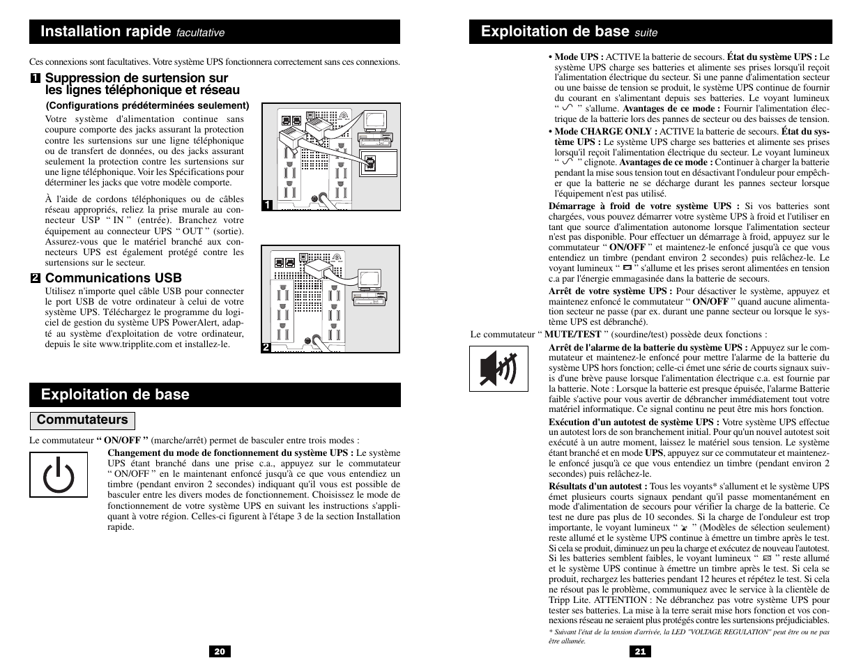 Exploitation de base, Installation rapide | Tripp Lite 120V User Manual | Page 11 / 14