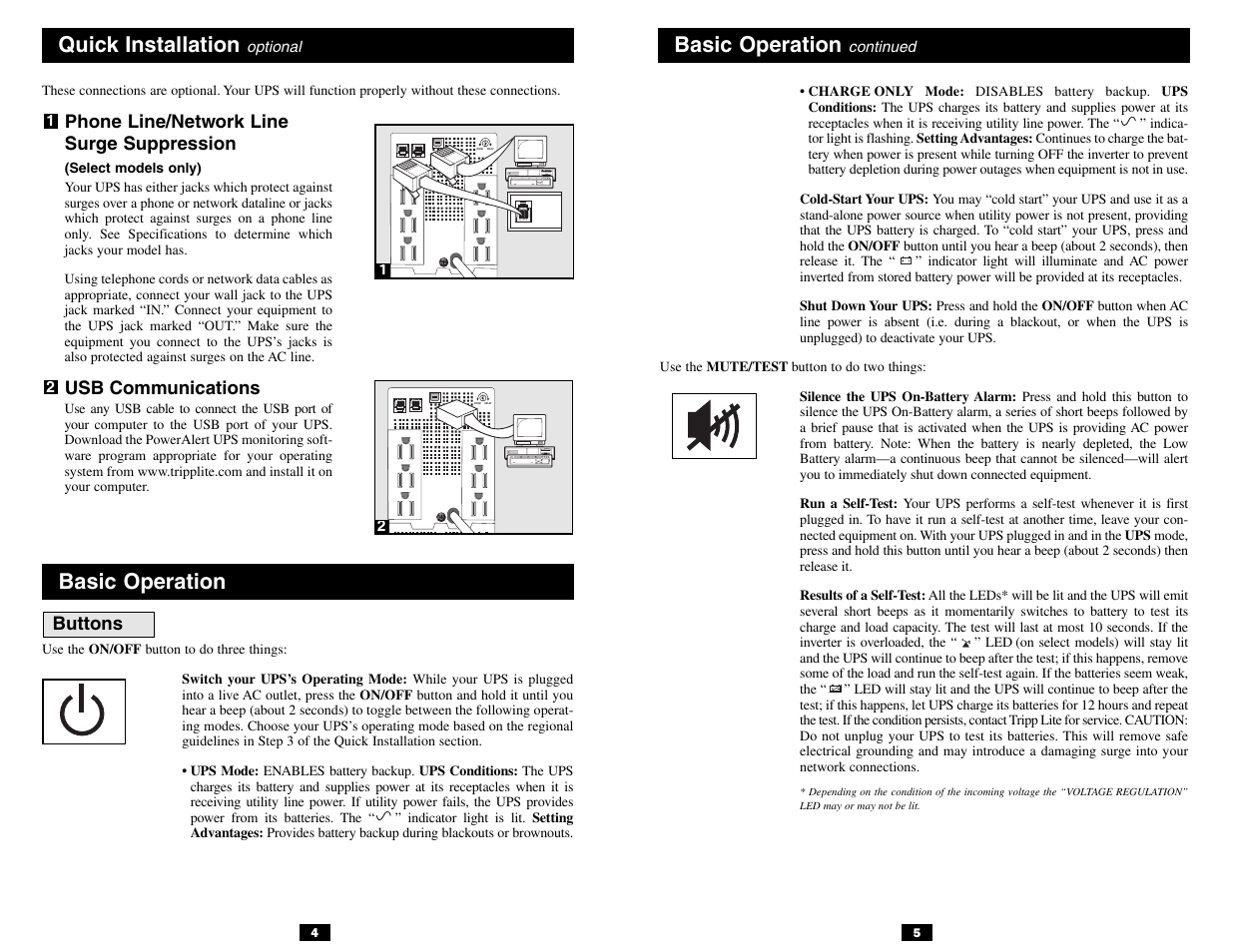 Basic operation, Quick installation | Tripp Lite 120V User Manual | Page 3 / 14