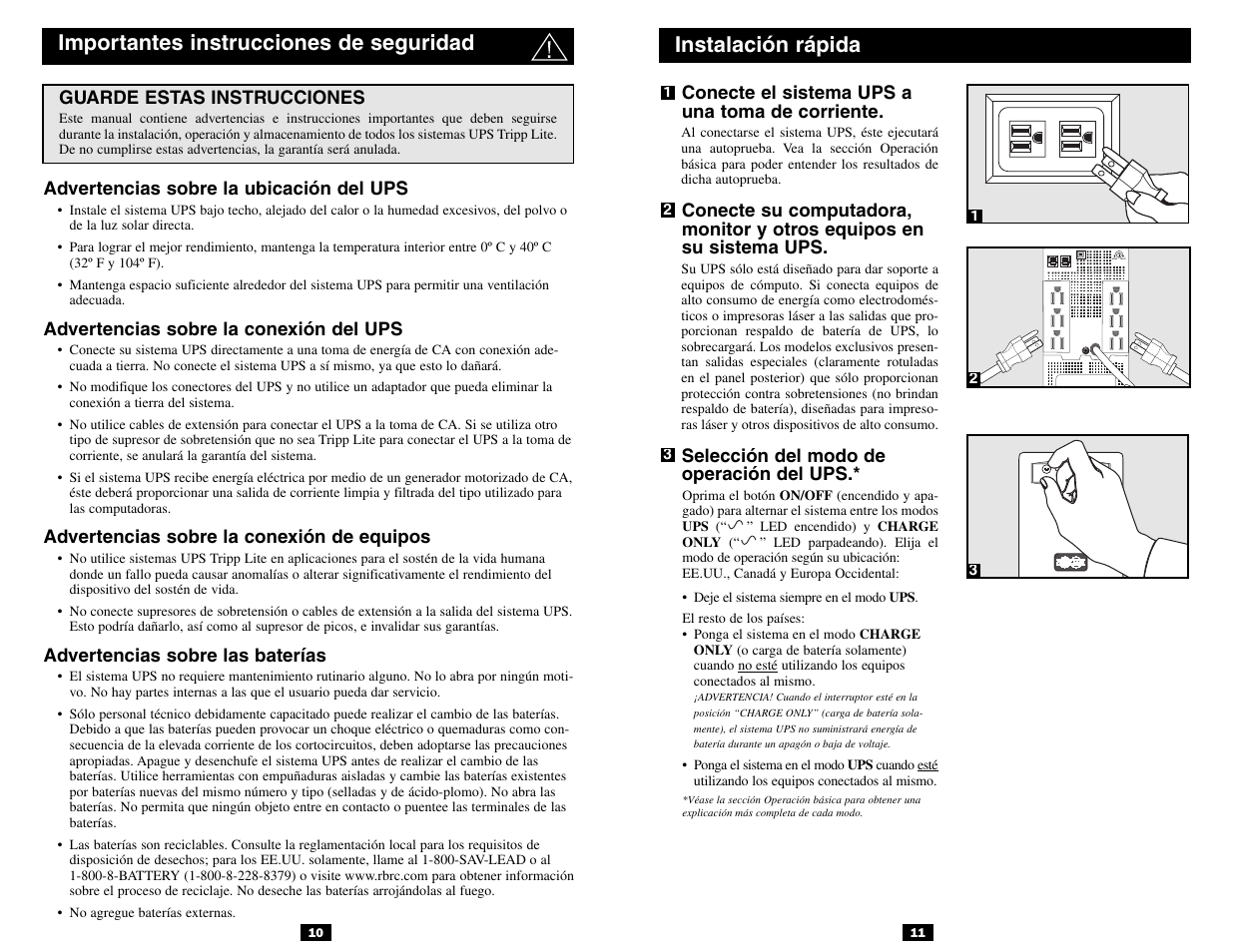 Instalación rápida, Importantes instrucciones de seguridad | Tripp Lite 120V User Manual | Page 6 / 14