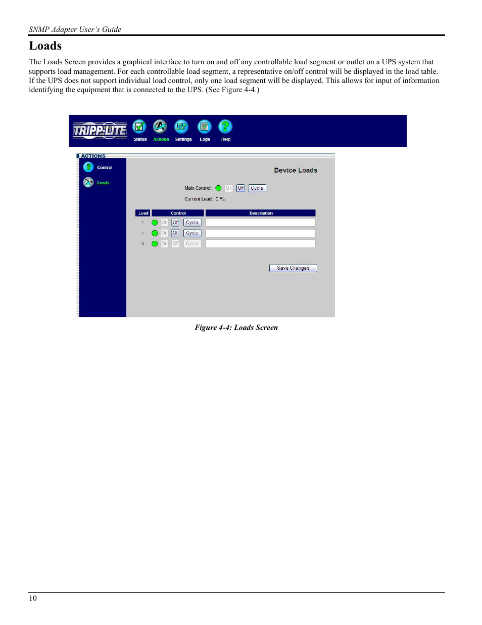Loads | Tripp Lite UPS SNMPWEBCARD User Manual | Page 12 / 22