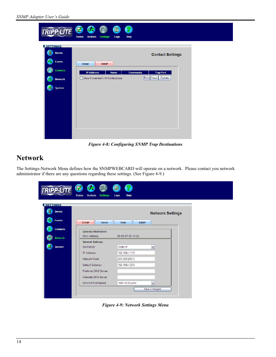 Network | Tripp Lite UPS SNMPWEBCARD User Manual | Page 16 / 22