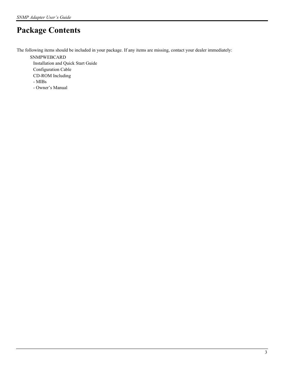 Package contents | Tripp Lite UPS SNMPWEBCARD User Manual | Page 5 / 22