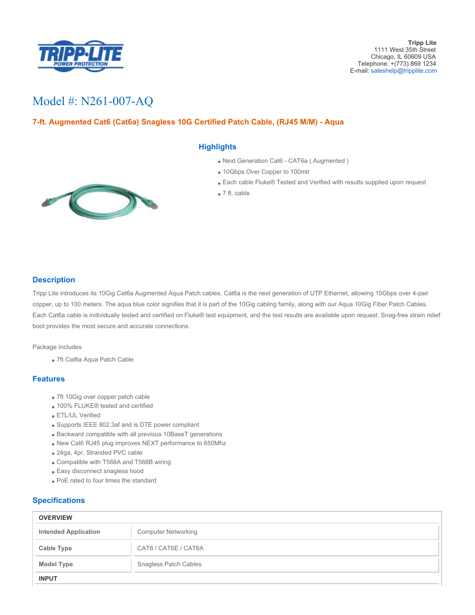 Tripp Lite N261-007-AQ User Manual | 2 pages