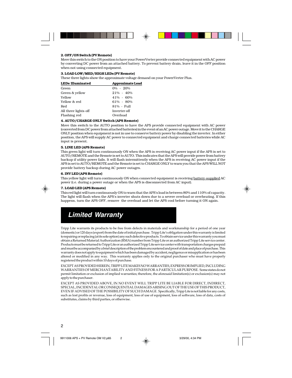 Limited warranty | Tripp Lite APS/PV User Manual | Page 2 / 4