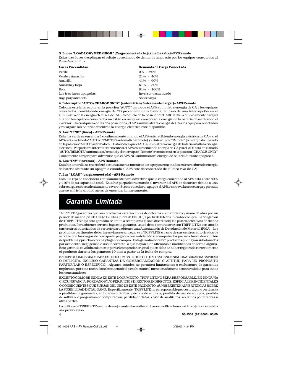 Garantía limitada | Tripp Lite APS/PV User Manual | Page 4 / 4