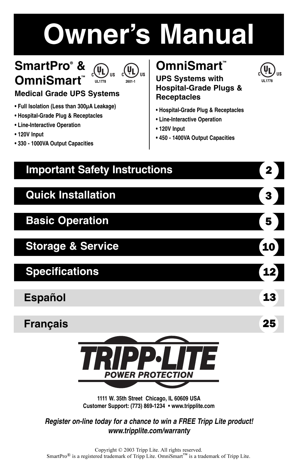 Tripp Lite OMNISMART350HG User Manual | 36 pages