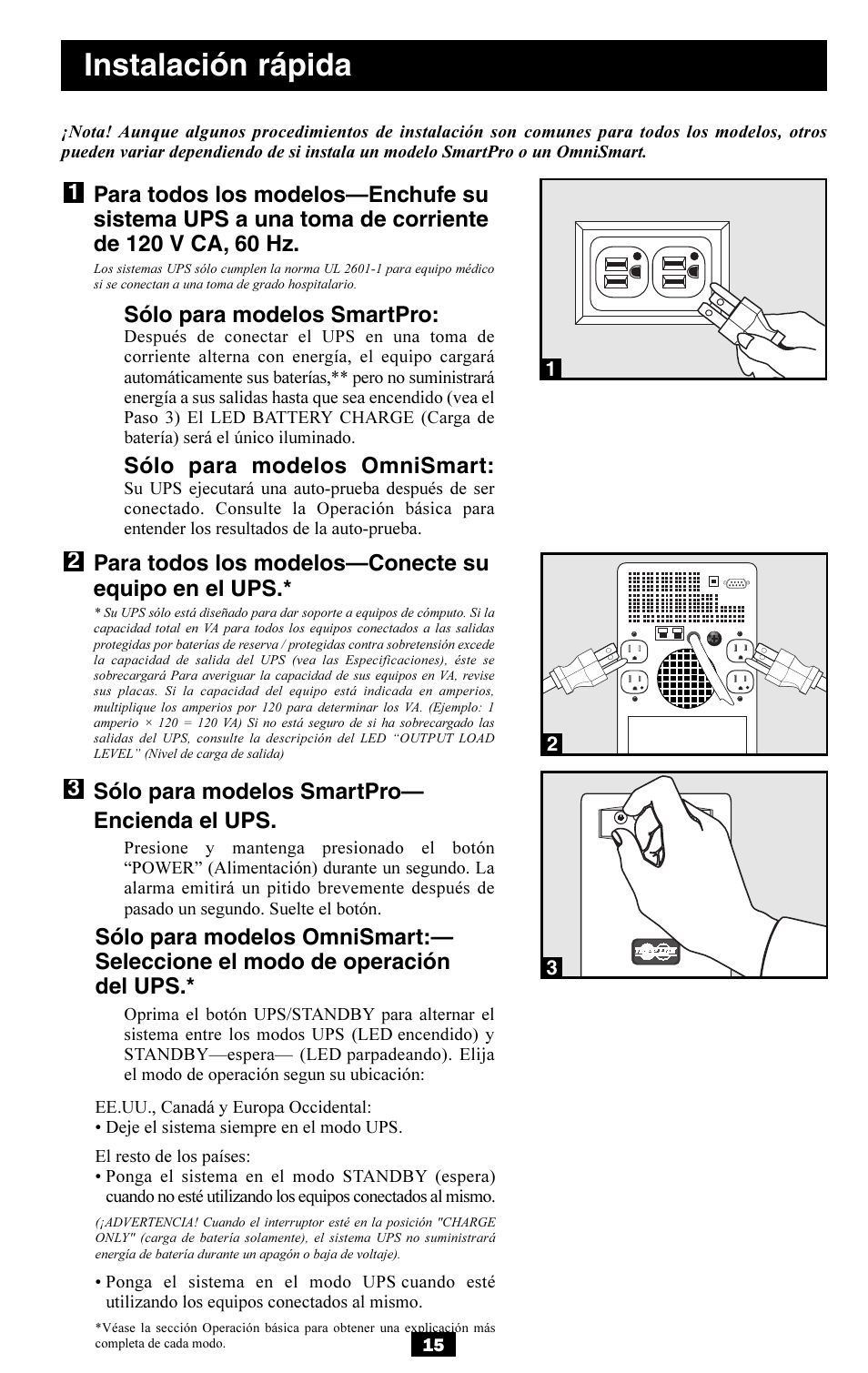 Instalación rápida | Tripp Lite OMNISMART350HG User Manual | Page 15 / 36