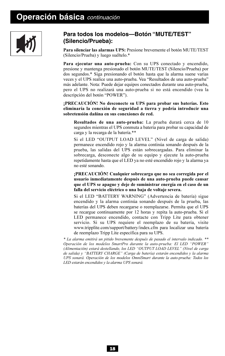 Operación básica, Continuación | Tripp Lite OMNISMART350HG User Manual | Page 18 / 36