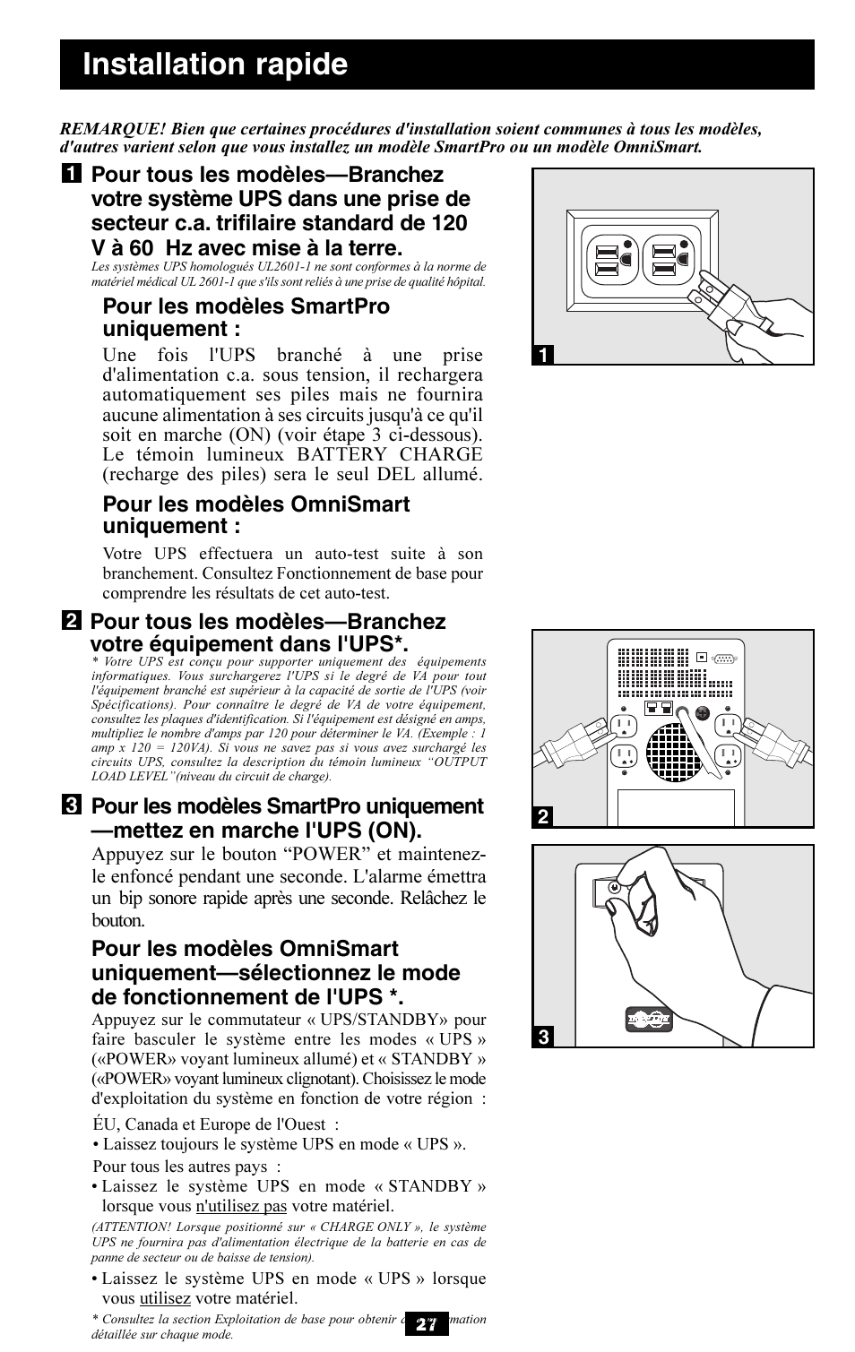 Installation rapide | Tripp Lite OMNISMART350HG User Manual | Page 27 / 36