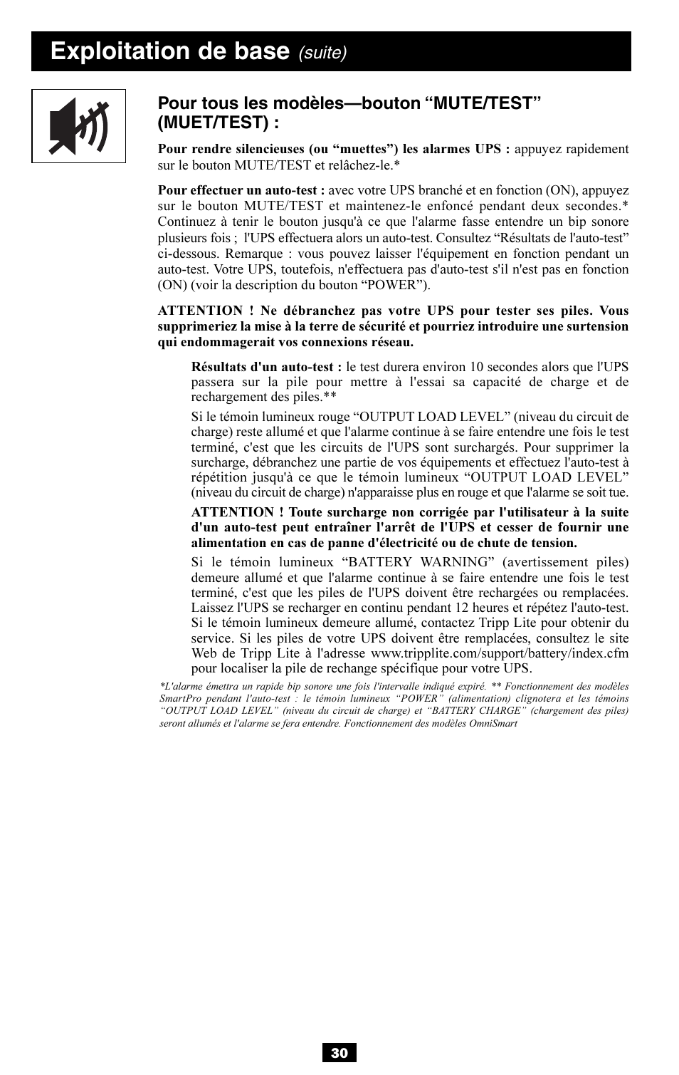 Exploitation de base, Suite) | Tripp Lite OMNISMART350HG User Manual | Page 30 / 36