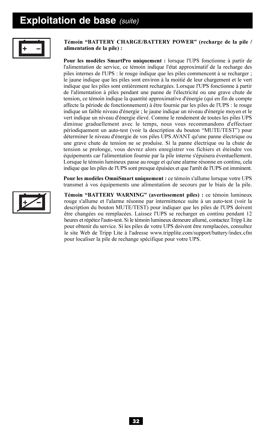 Exploitation de base | Tripp Lite OMNISMART350HG User Manual | Page 32 / 36