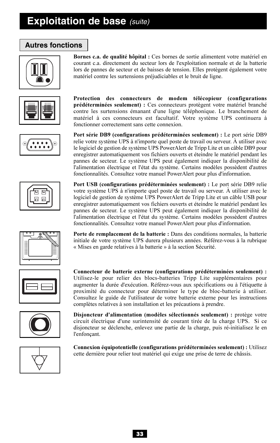 Exploitation de base, Suite) | Tripp Lite OMNISMART350HG User Manual | Page 33 / 36