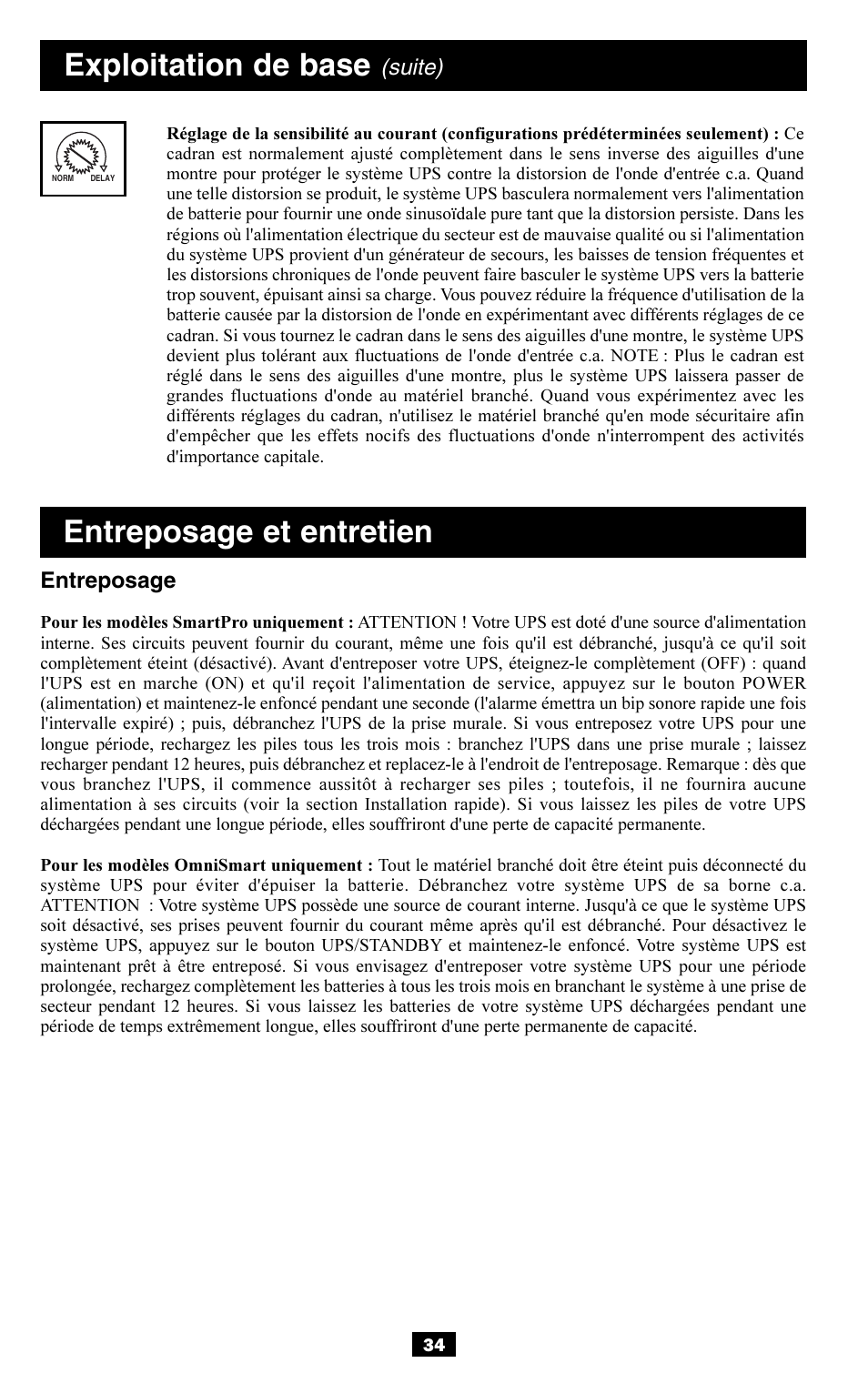 Entreposage et entretien, Exploitation de base, Suite) | Tripp Lite OMNISMART350HG User Manual | Page 34 / 36