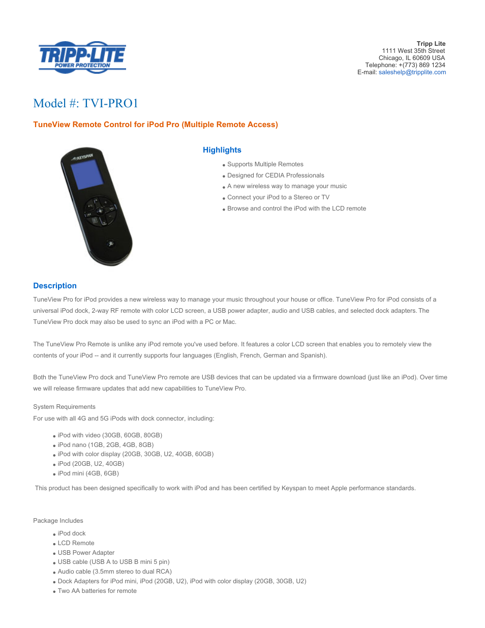 Tripp Lite TVI-PRO1 User Manual | 2 pages
