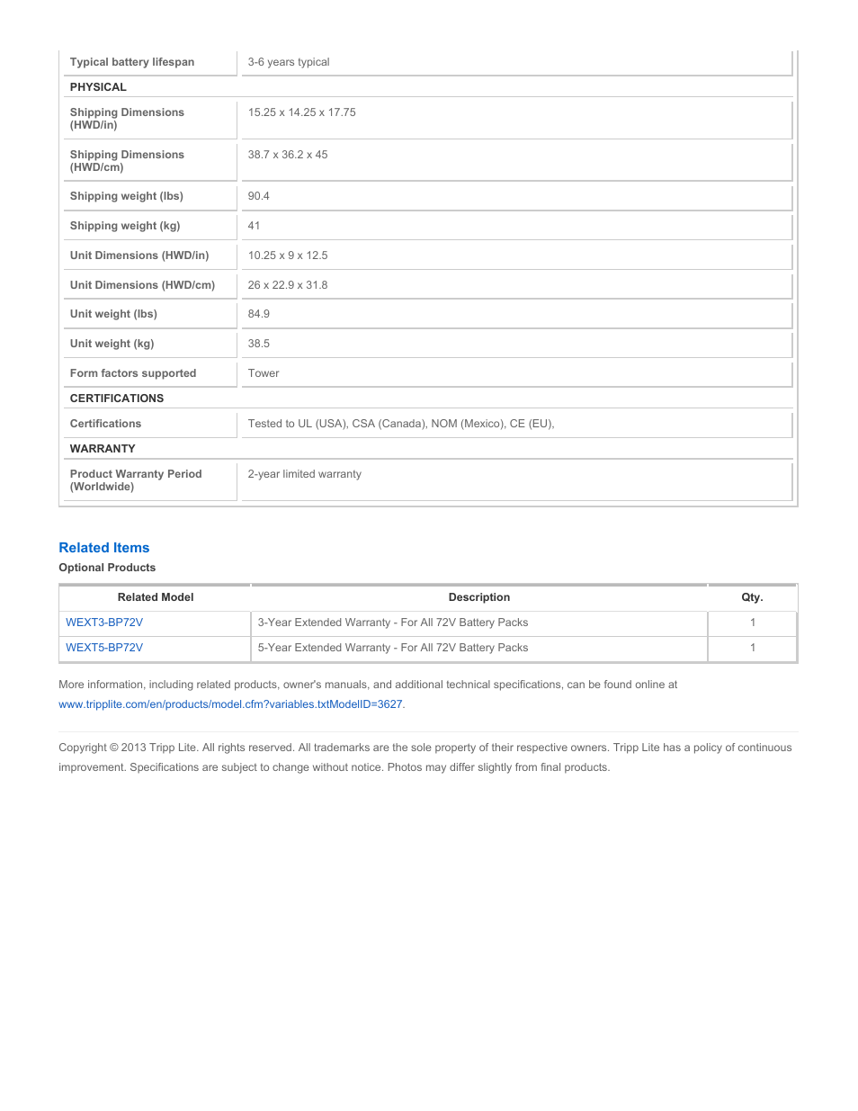 Tripp Lite BP72V18 User Manual | Page 2 / 2
