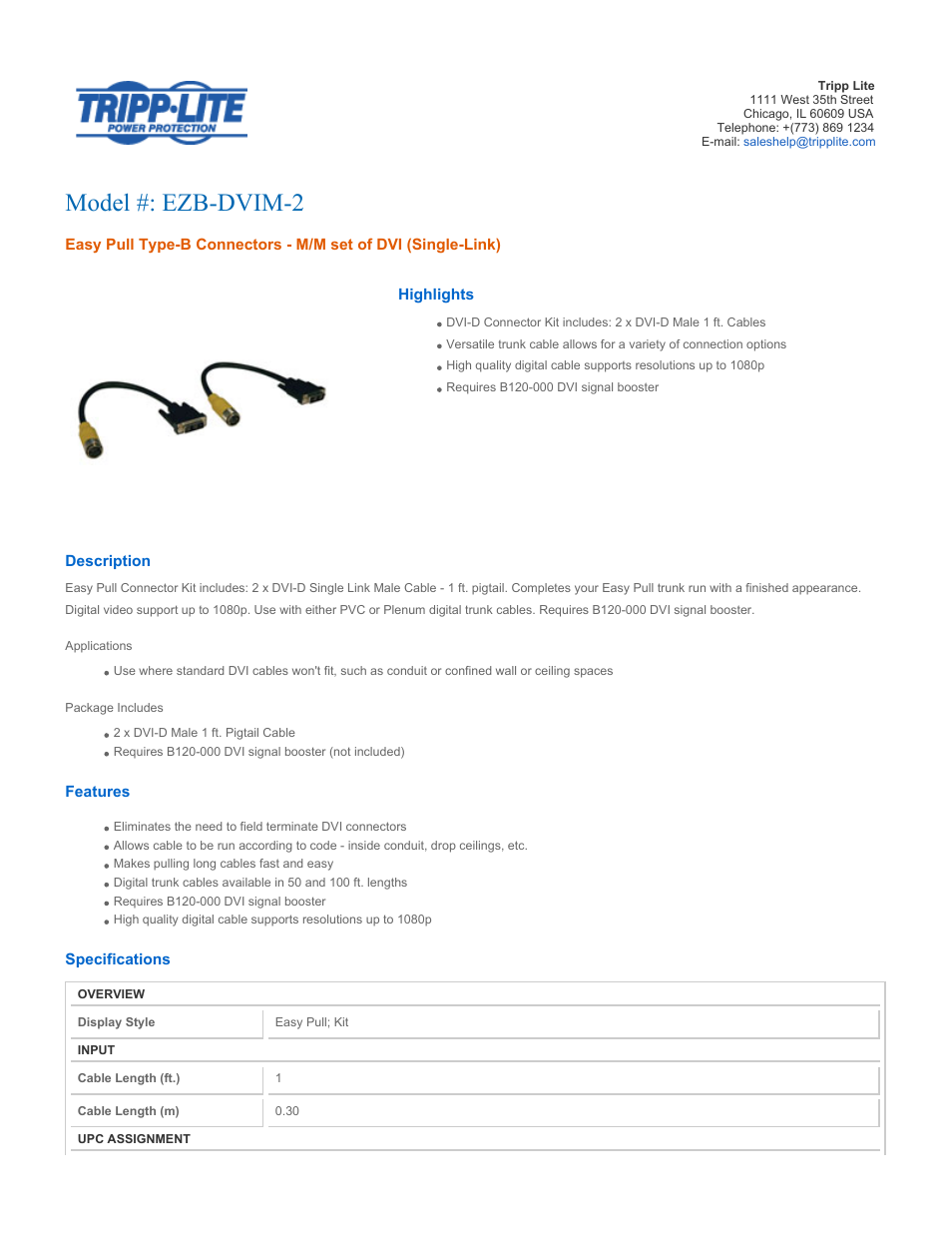 Tripp Lite EZB-DVIM-2 User Manual | 2 pages