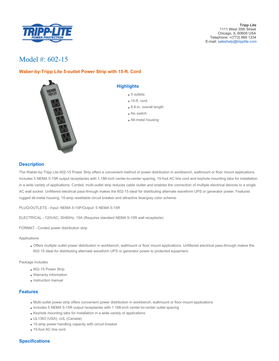 Tripp Lite 602-15 User Manual | 3 pages