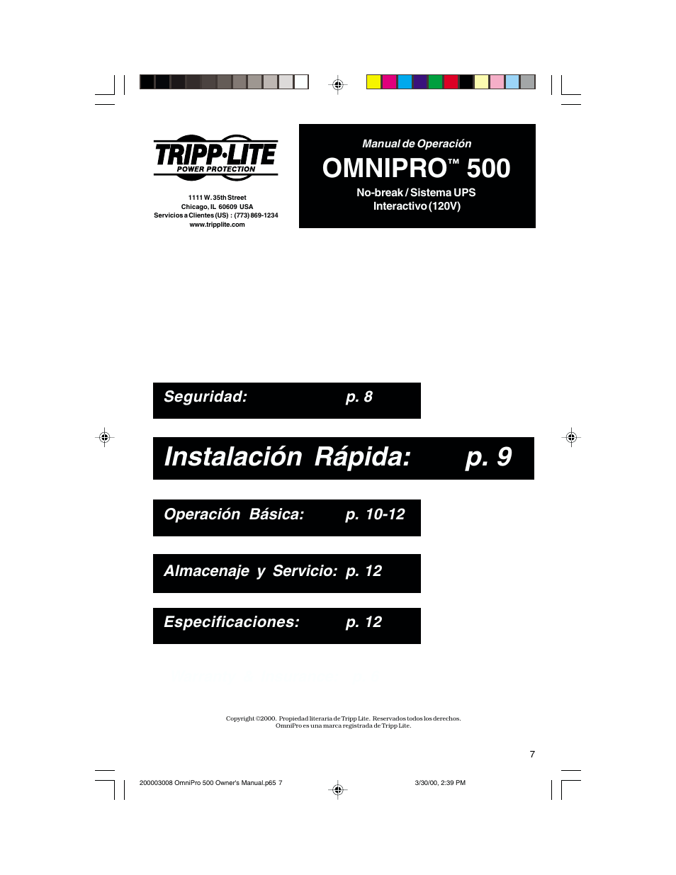 Instalación rápida: p. 9, Omnipro | Tripp Lite OmniPro500 User Manual | Page 7 / 12