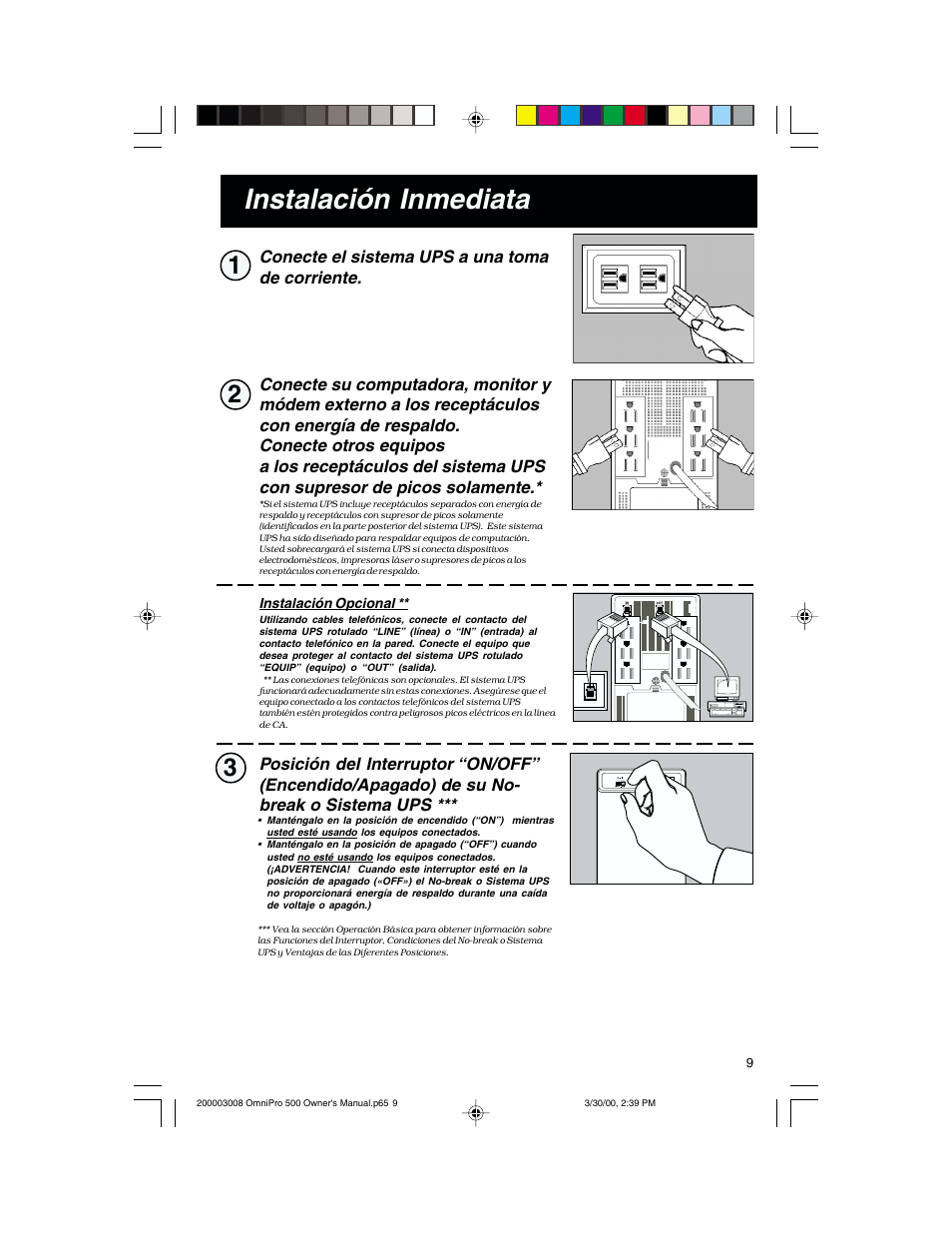 Instalación inmediata | Tripp Lite OmniPro500 User Manual | Page 9 / 12