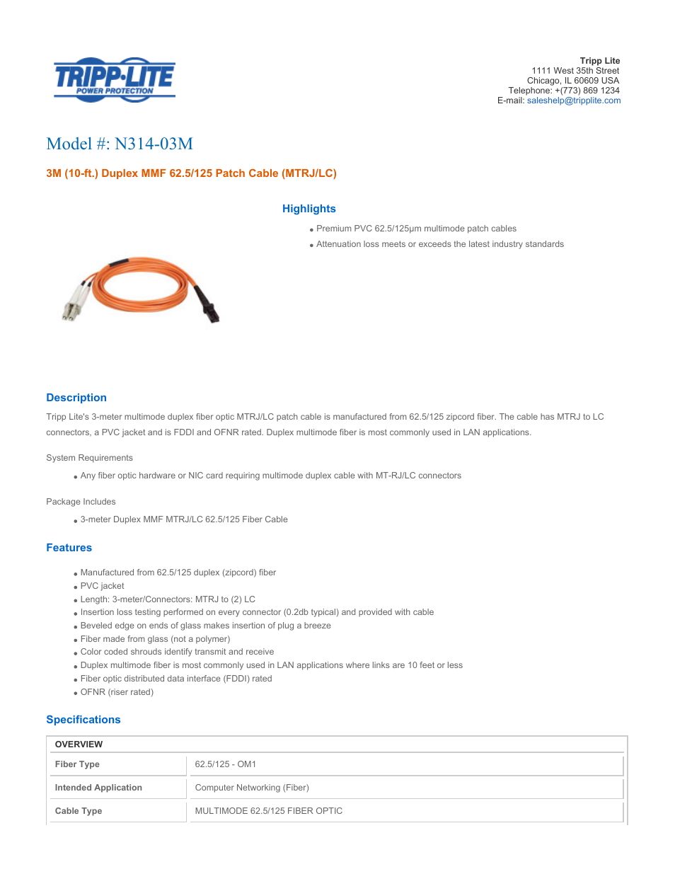 Tripp Lite N314-03M User Manual | 2 pages