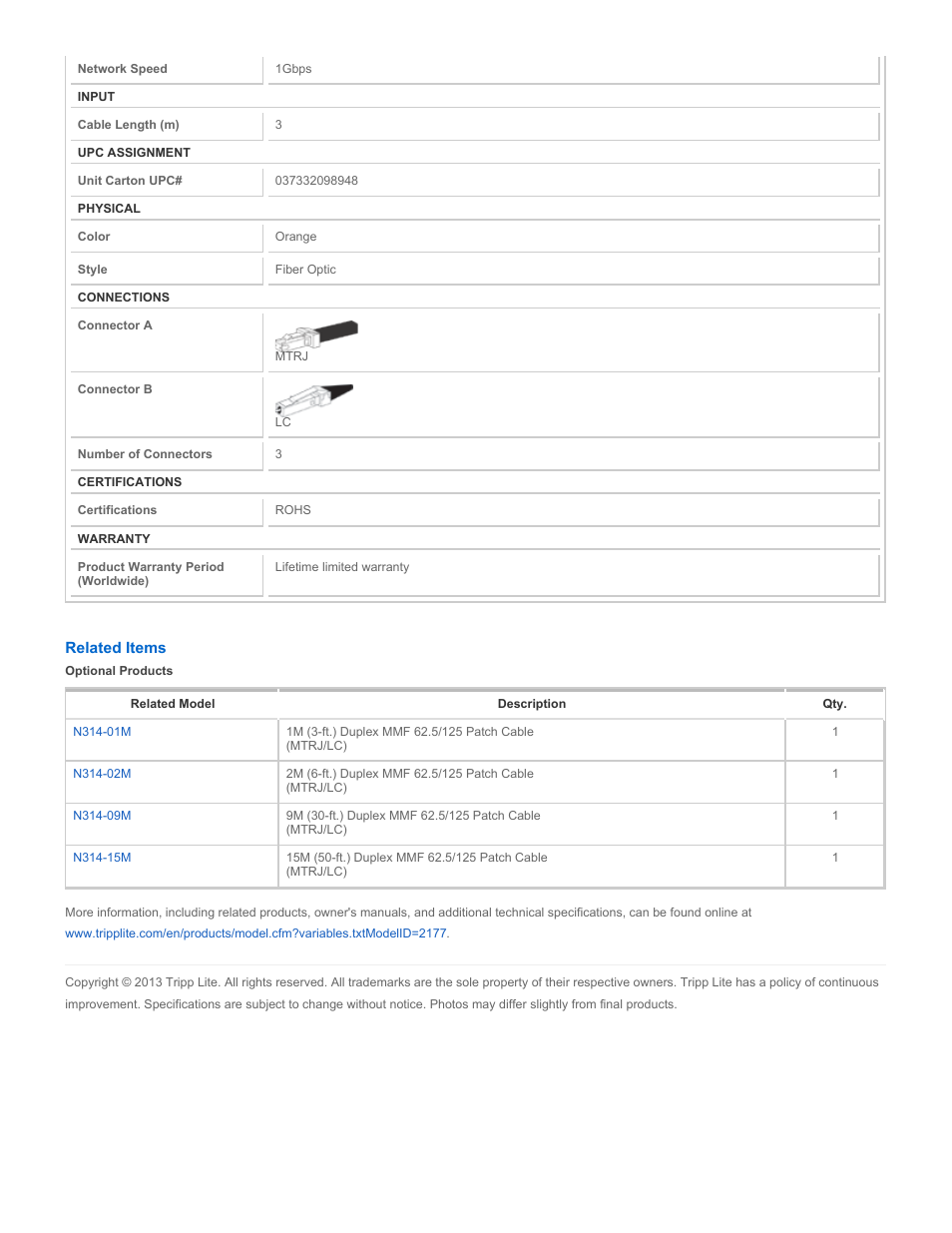 Tripp Lite N314-03M User Manual | Page 2 / 2