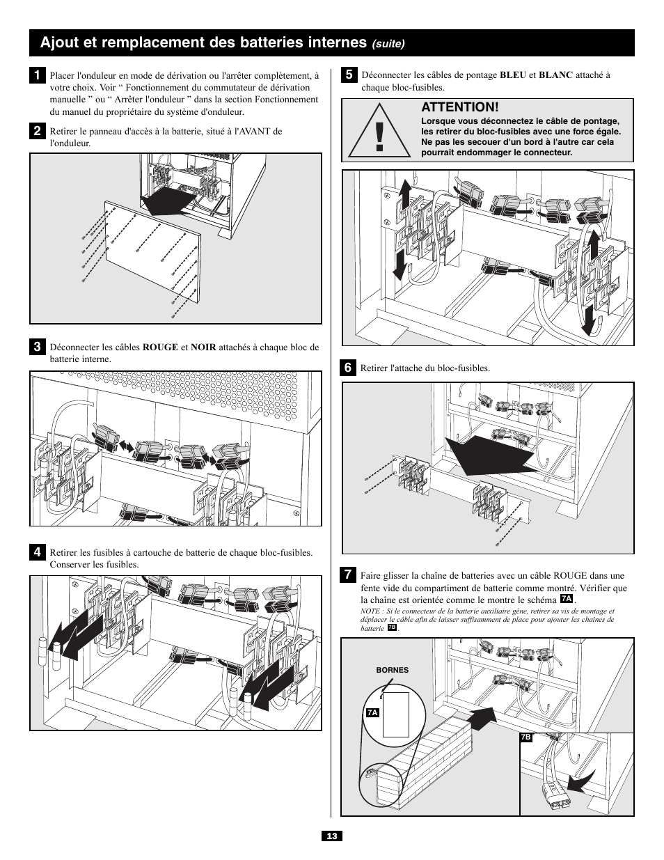 Ajout et remplacement des batteries internes, 5attention | Tripp Lite SURBC2030 User Manual | Page 13 / 16