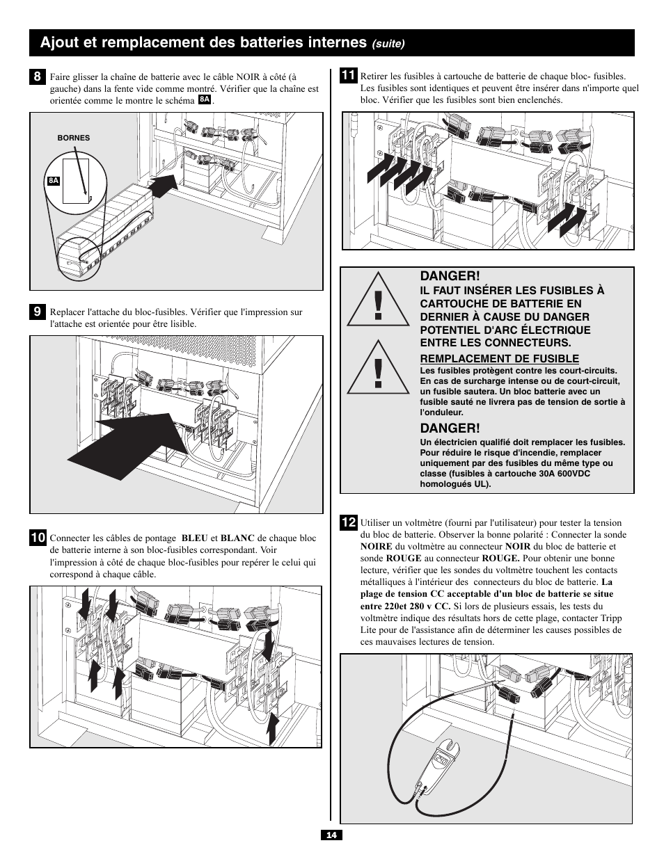 Ajout et remplacement des batteries internes | Tripp Lite SURBC2030 User Manual | Page 14 / 16