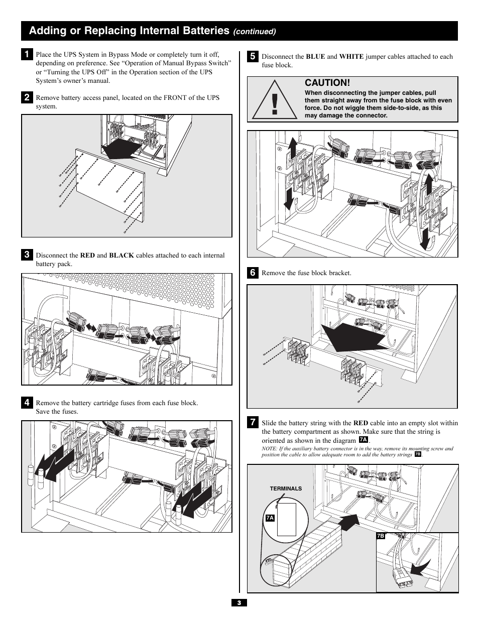 Adding or replacing internal batteries, 5caution | Tripp Lite SURBC2030 User Manual | Page 3 / 16