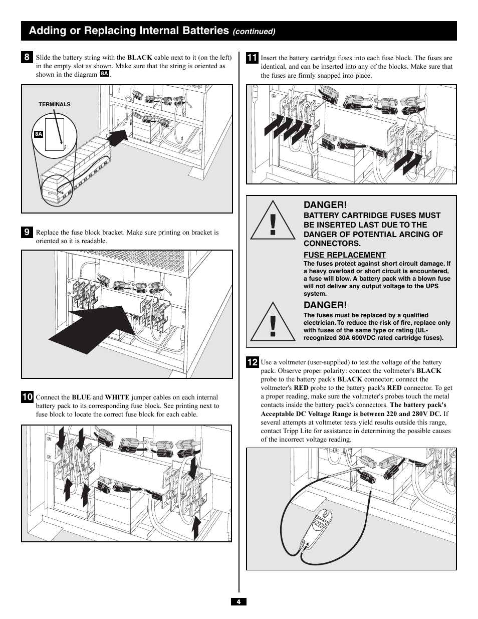 Adding or replacing internal batteries | Tripp Lite SURBC2030 User Manual | Page 4 / 16