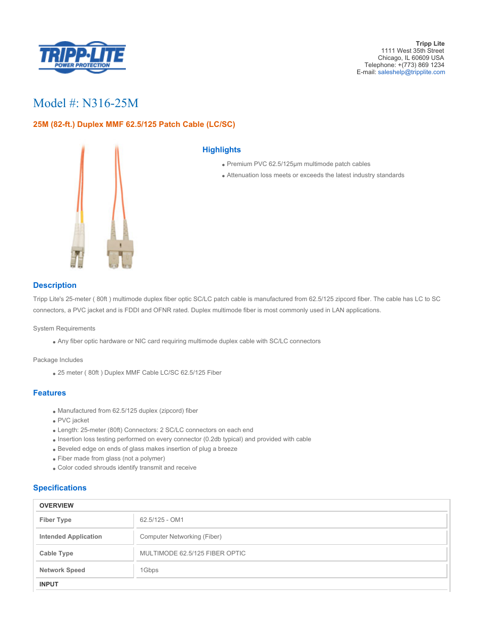 Tripp Lite N316-25M User Manual | 2 pages