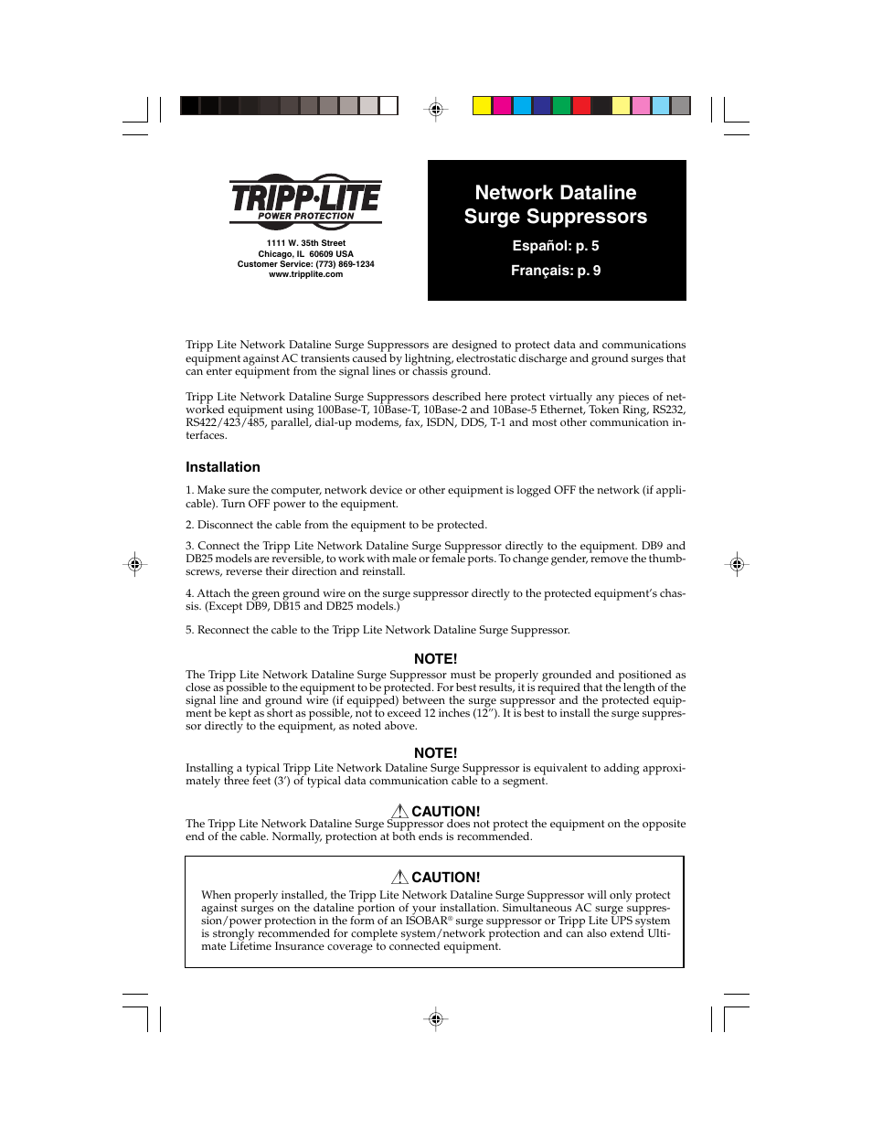 Tripp Lite Network Dataline Surge Suppressors User Manual | 13 pages