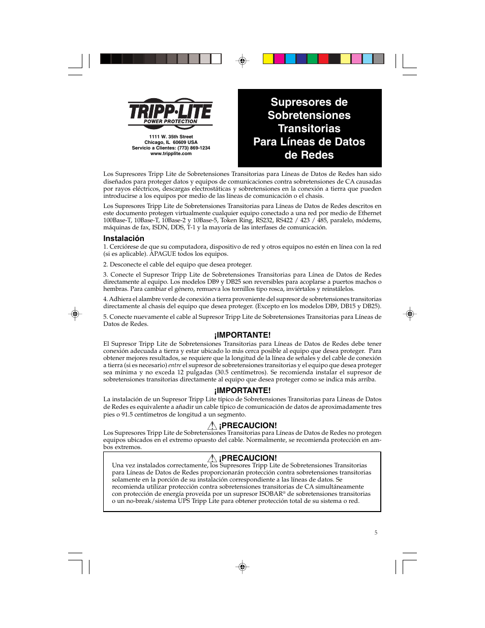 Tripp Lite Network Dataline Surge Suppressors User Manual | Page 6 / 13