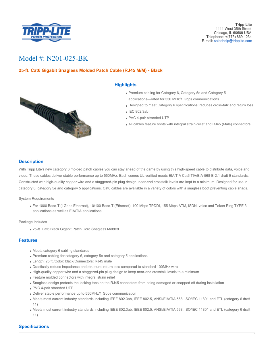 Tripp Lite N201-025-BK User Manual | 3 pages