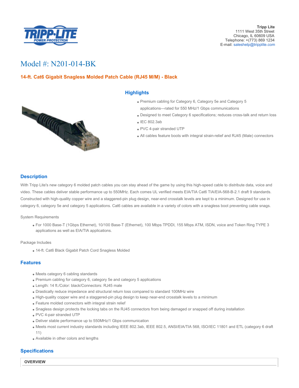 Tripp Lite N201-014-BK User Manual | 3 pages