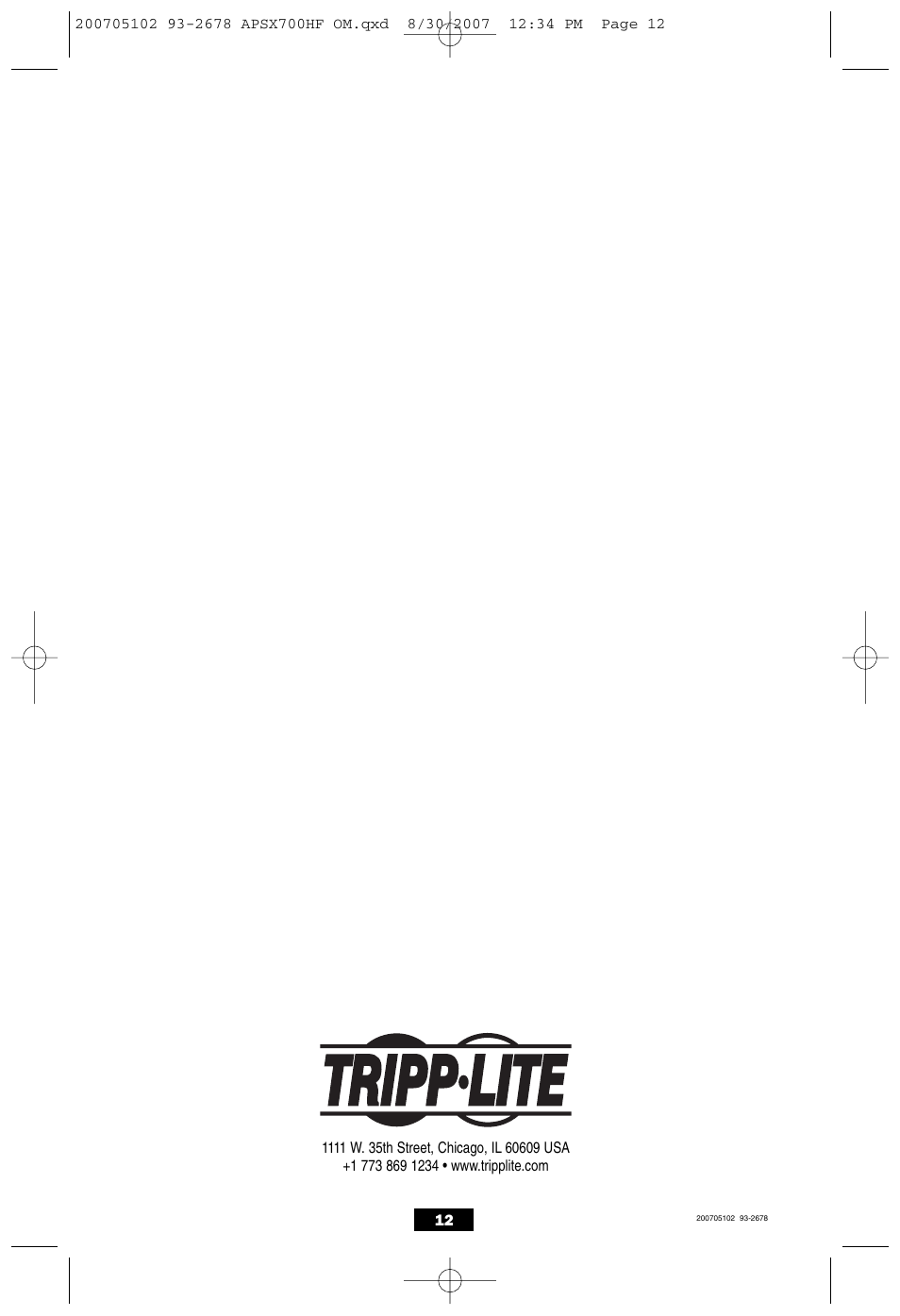 Tripp Lite PowerVerter DC-to-AC Inverter/Charger APSX700HF User Manual | Page 12 / 12