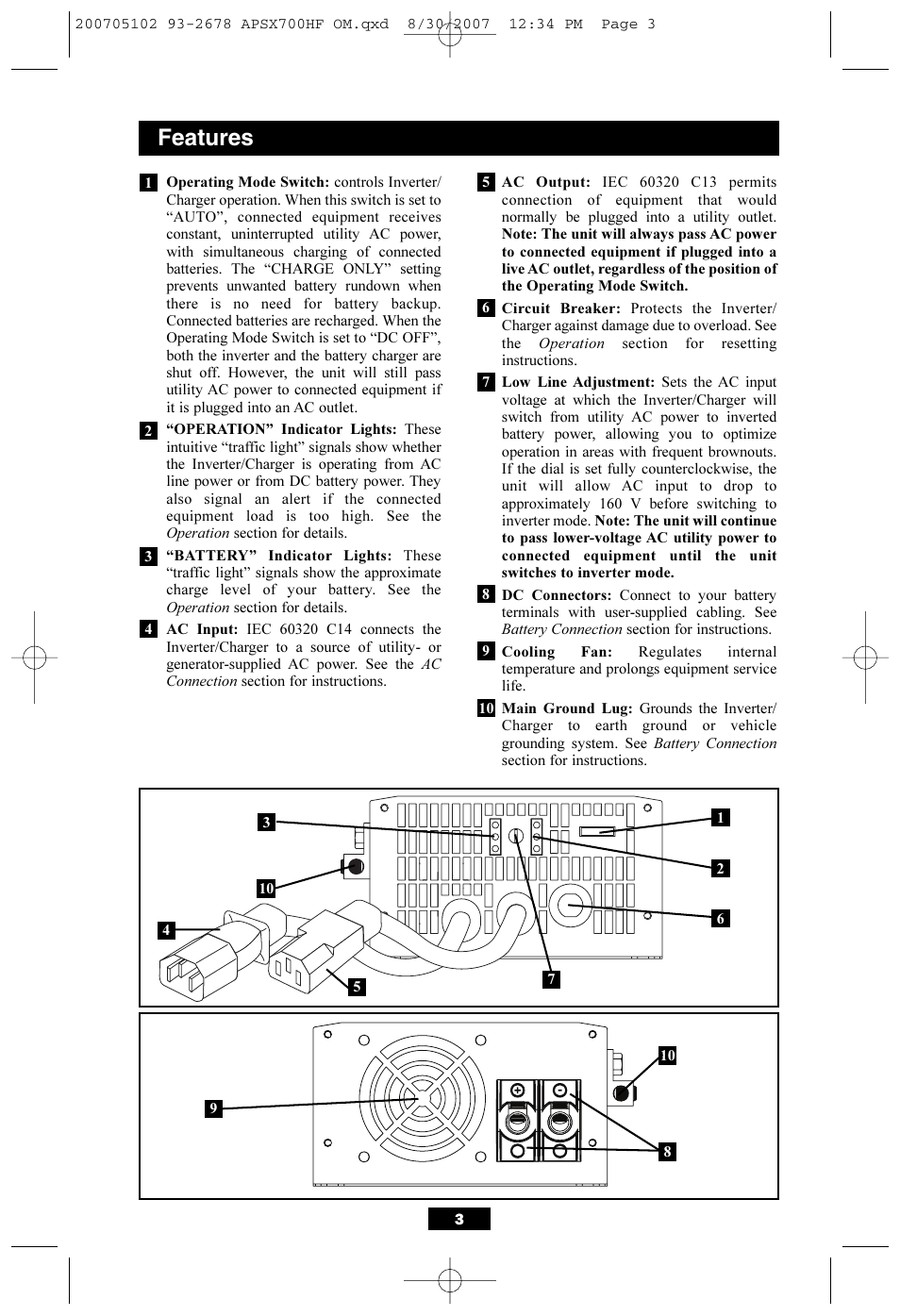Features | Tripp Lite PowerVerter DC-to-AC Inverter/Charger APSX700HF User Manual | Page 3 / 12