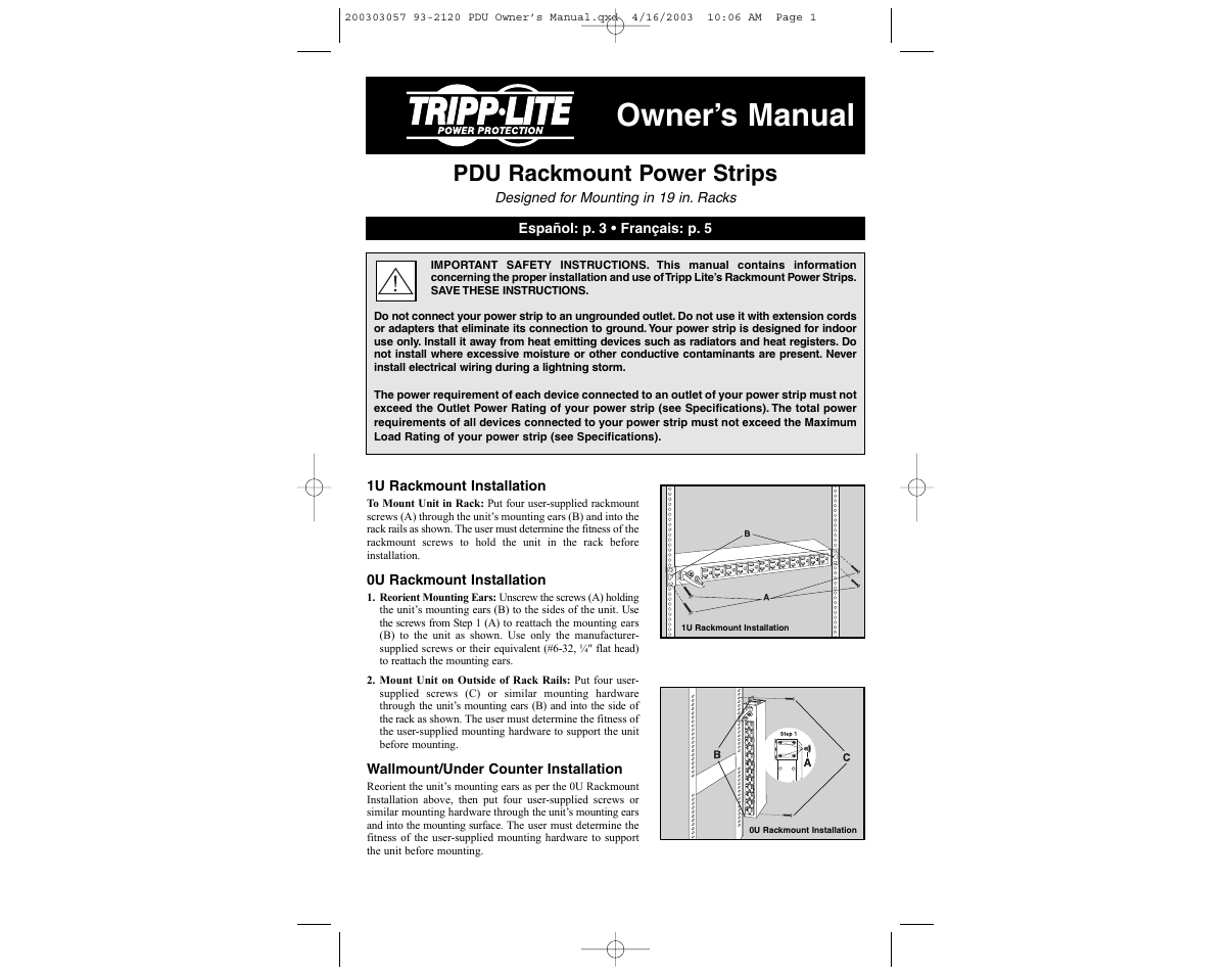 Tripp Lite 93-2120_ES User Manual | 3 pages