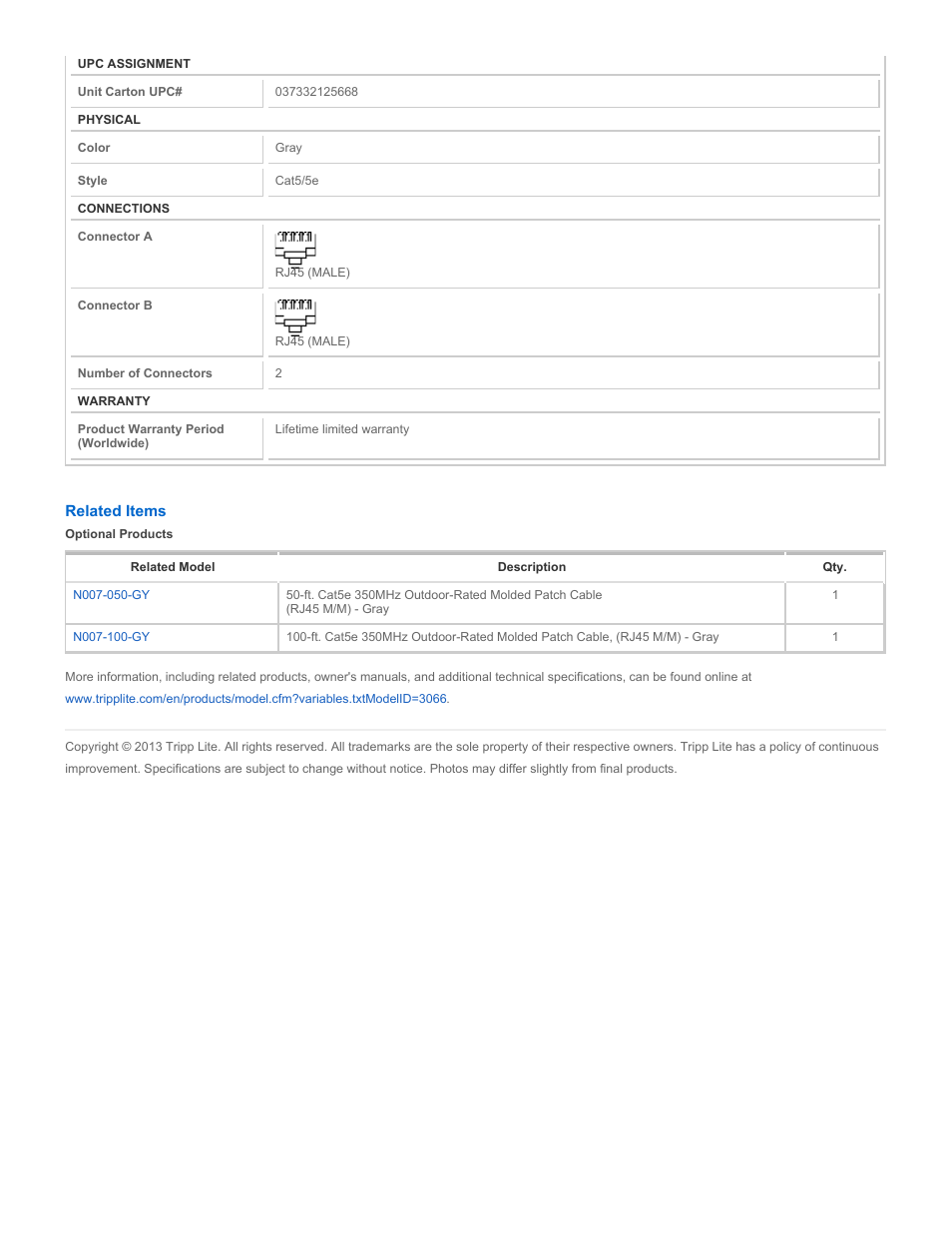 Tripp Lite N007-025-GY User Manual | Page 2 / 2