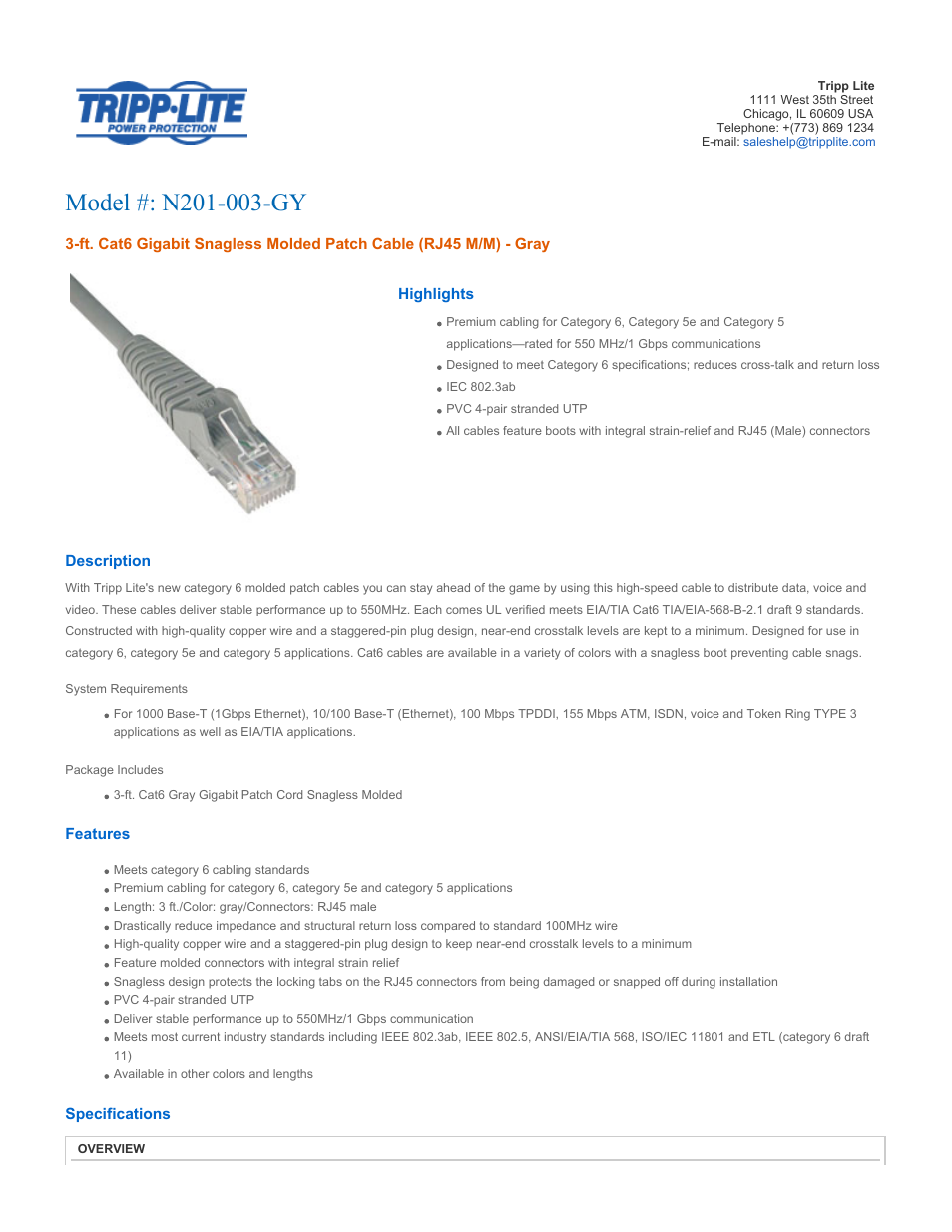 Tripp Lite N201-003-GY User Manual | 3 pages
