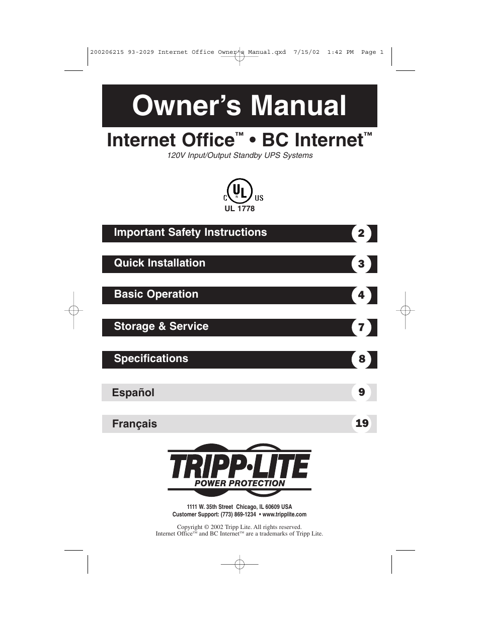 Tripp Lite BC Internet User Manual | 28 pages