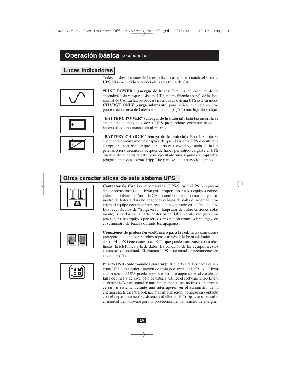 Operación básica | Tripp Lite BC Internet User Manual | Page 14 / 28